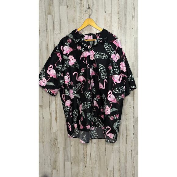 Unbranded Other - Men's 4XL Flamingo Love Hawaiian‎ Shirt Black Short Sleeve